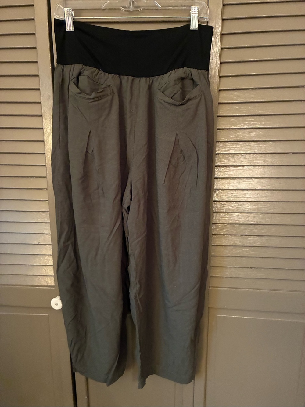 Womens Casual Pull-On Pants with Black Waistband - olive green